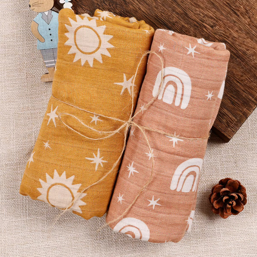 Elinfant Baby Musselin Swaddle Decke aus Bambus und Baumwolle mit Ornament-Print, B: 120 cm, B: 110 cm - Bild 1
