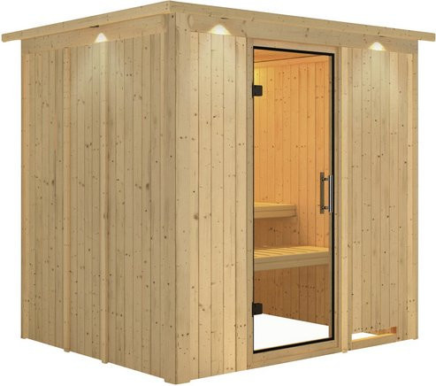 Karibu Sauna Olai für 3 Personen aus Fichte in Beige, B/T/H: 210 x 184 x 202 cm - Bild 1