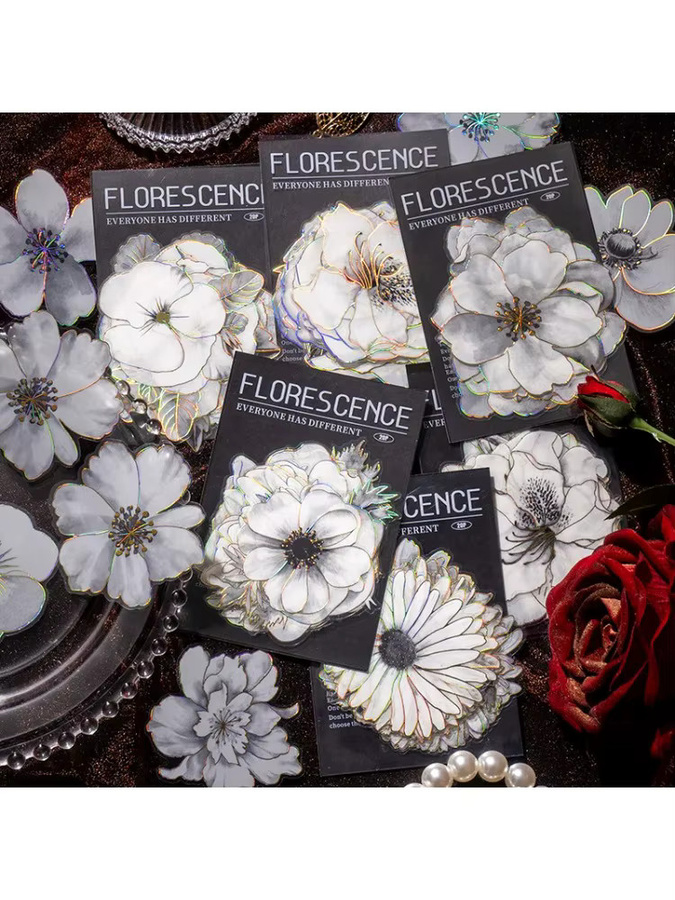 20 Stück Blumen-Aufkleber in Schwarz-Weiß mit Goldfolie für Scrapbooking und Junk Journal DIY Material - Bild 5