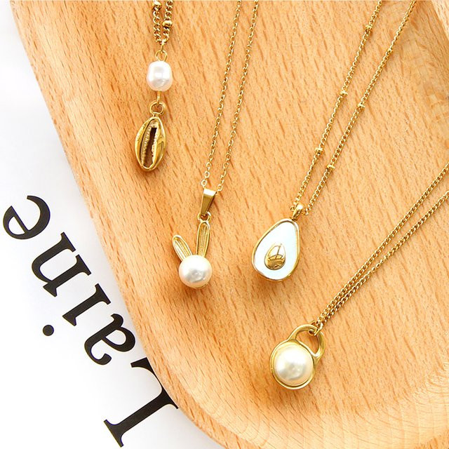 LUXUSTEEL Halskette Avocado, Edelstahl, Perle, Damen - Bild 1