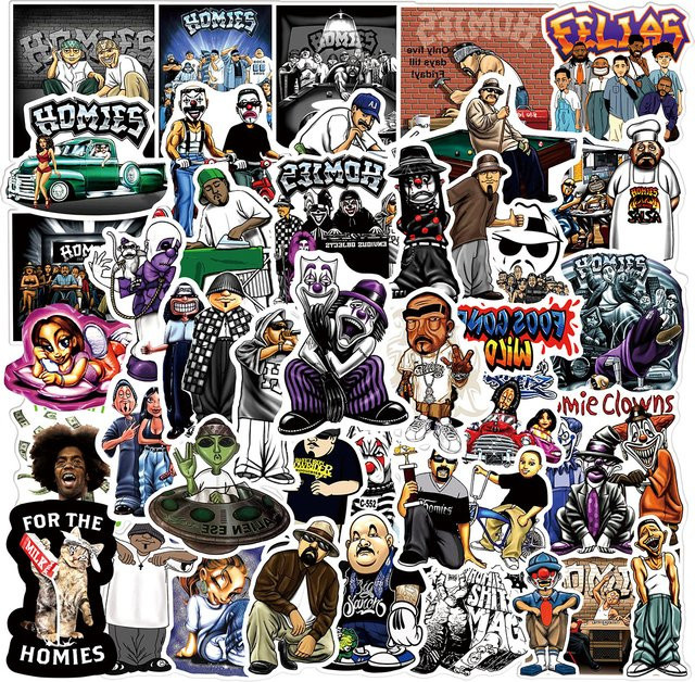 50 Stück Homies Sticker Set in Multicolour für Laptop, Skateboard und Auto als Graffiti Dekor - Bild 1