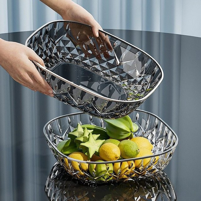 LIJIAO Dessertteller und Obstschale aus Kunststoff, quadratisch, transparent mit Goldrand - Bild 1