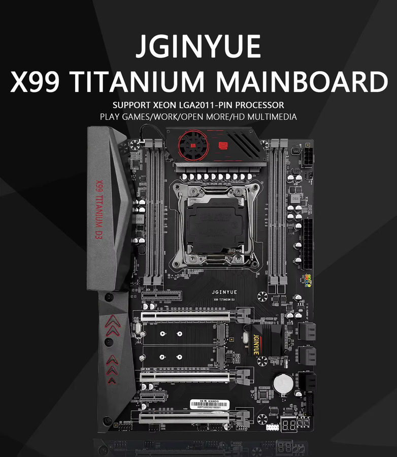 JGINYUE X99 TITANIUM D3 ATX Mainboard für Intel LGA 2011-3 E5 V3 V4 mit DDR3 RAM, M.2 NVMe und USB-C in Schwarz - Bild 3