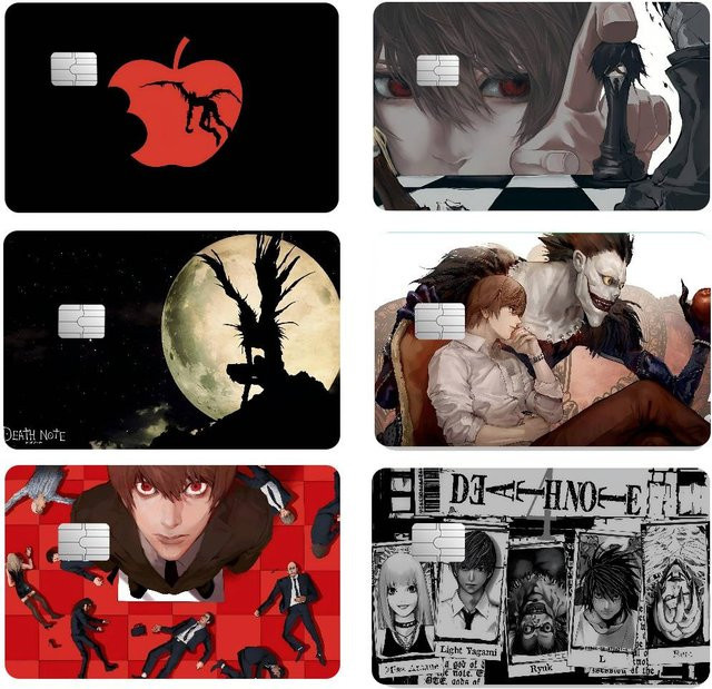 Anime Death Note Set mit 4 wasserfesten Kredit- und Debitkarten-Aufklebern zur Dekoration deiner Chip-Karten - Bild 1