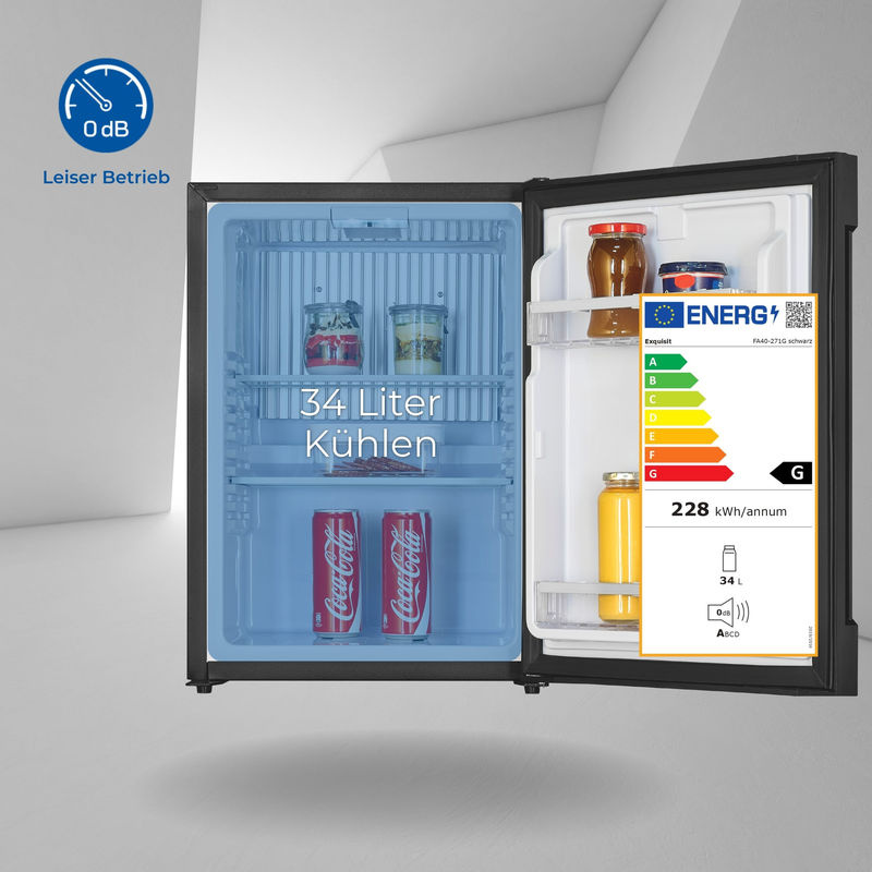Exquisit FA40-271G Absorber Kühlschrank in Schwarz, freistehend mit LED-Innenbeleuchtung, B/T/H: 43,5 x 34 x 40 cm - Bild 3