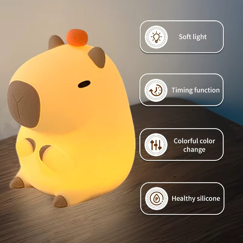 ZTree Moderne Capybara-Nachtlichtlampe aus Silikon in Weiß mit Touch-Steuerung, Timer-Funktion und USB-Wiederaufladung - Bild 4