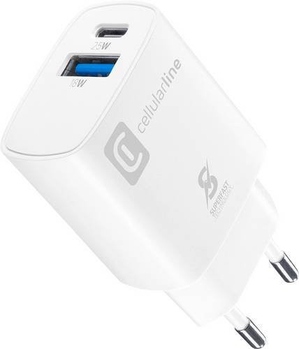 Cellularline USB Schnellladegerät 25W mit USB-A und USB-C Power Delivery in Weiß - Bild 1