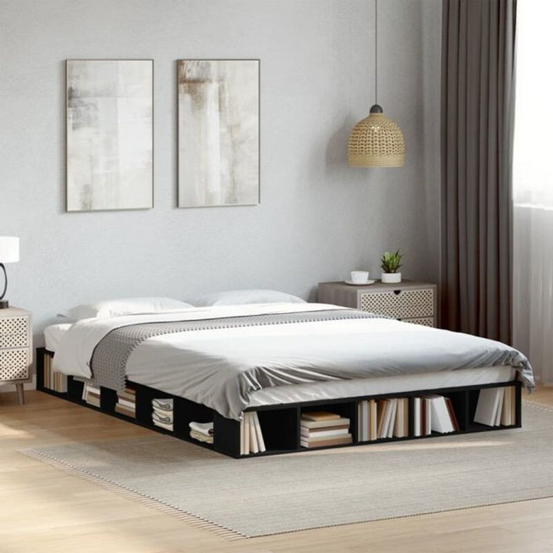 vidaxl Funktionsbett aus Holzwerkstoff in Schwarz, B/T: 160 x 200 cm, minimalistisches Bettgestell - Bild 1