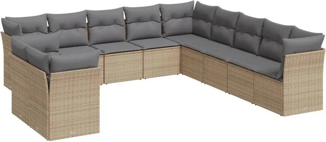 vidaXL 11-tlg Garten-Sofagarnitur aus Polyrattan in Beige mit Kissen Modell 37 - Bild 1