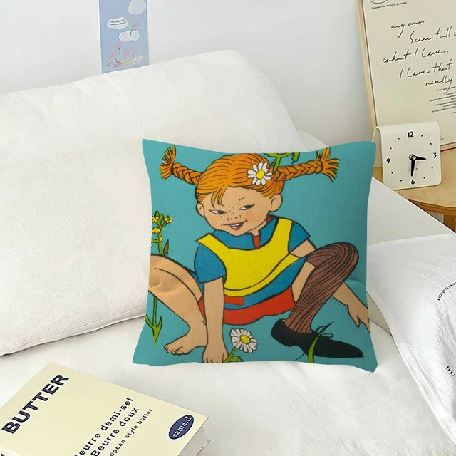 Kissenbezug Pippi Langstrumpf mit Ahorn-Design in Blau, B/B: 30 x 30 cm - Bild 1