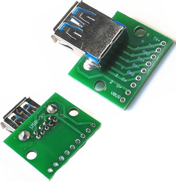 USB 3.0 Typ A Buchse zu DIP PCB Board Adapter Konverter, Grün, Pitch 2,54 mm - Bild 1