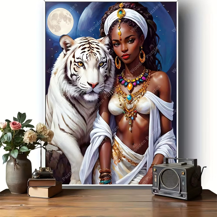 AZNM Puzzle, majestätische afrikanische Frau und weißer Tiger, 1.000 Teile - Bild 2