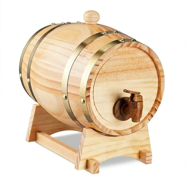 Relaxdays Schnapsfass aus Holz und Aluminium in Natur mit Zapfhahn, B/T/H: 25 x 18,5 x 27 cm - Bild 1