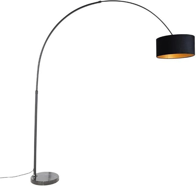 QAZQA Bogenlampe mit Veloursschirm und Marmorfuss in Schwarz und Gold, dimmbar, Höhe: 225 cm, Breite: 160 cm, Tiefe: 50 cm - Bild 1