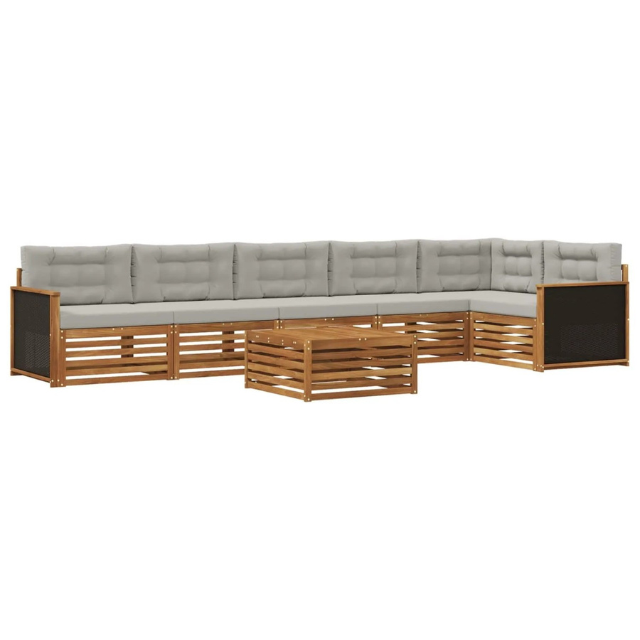 vidaXL Outdoor-Sofagarnitur aus Akazienholz in L-Form mit 7 Teilen, Hellgrau - Bild 2