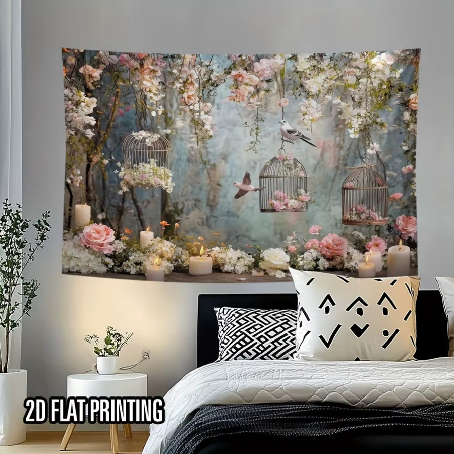 VIKAMA Wandteppich mit Blumen- und Vogelmotiv in Multicolour für Wohnzimmer und Schlafzimmer - Bild 2