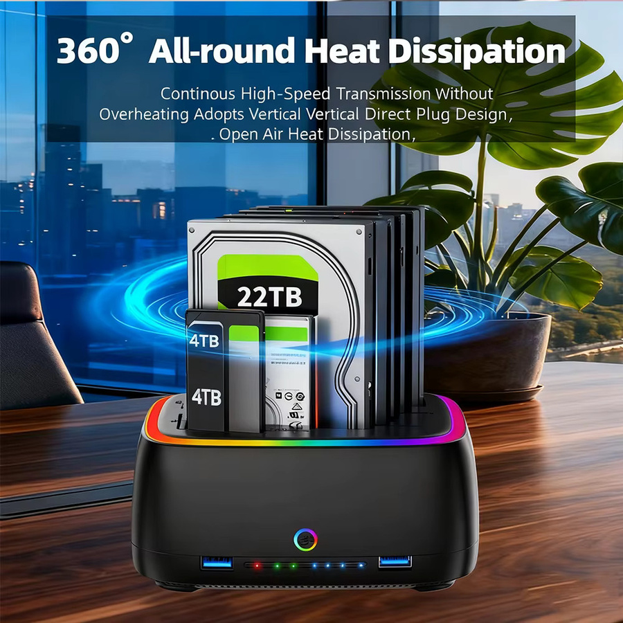 Kebidu 7-in-1 Dual-Bay Festplattenstation USB 3.0 SATA HDD-Dockingstation für 2,5 und 3,5 Zoll HDD/SSD mit Offline-Klon-Funktion und TF/SD-Kartenleser, Schwarz - Bild 4