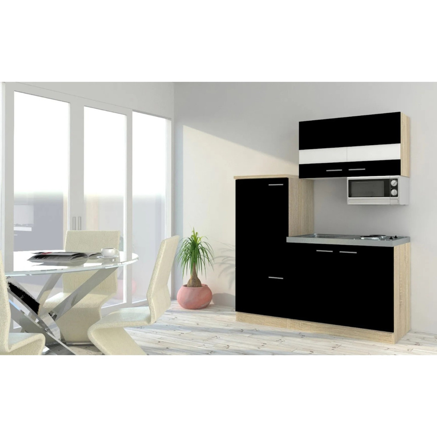 Respekta Economy Küchenzeile KB160ESSMI mit Mikrowelle, Schwarz, Breite: 160 cm, Höhe: 87,1 cm, Tiefe: 54 cm - Bild 2