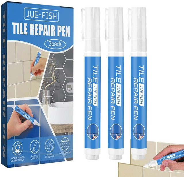 3er Paket Mörtel-Stift zur Reparatur von Fliesenfugen in Weiß, schnelltrocknender Fugenmarker zur Erneuerung von Mörtellinien - Bild 1
