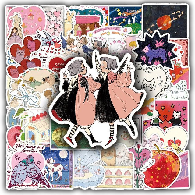 Rspctou Vintage Märchenstil Graffiti-Aufkleber, Kawaii Mädchen Cartoon Dekoration Aufkleber, 10-teiliges Set - Bild 1