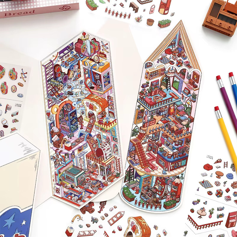 Mr.Paper 2er Pack Diorama-Aufkleber aus PET und weißem Karton für Tagebuch und DIY-Collagen, Multicolour - Bild 2