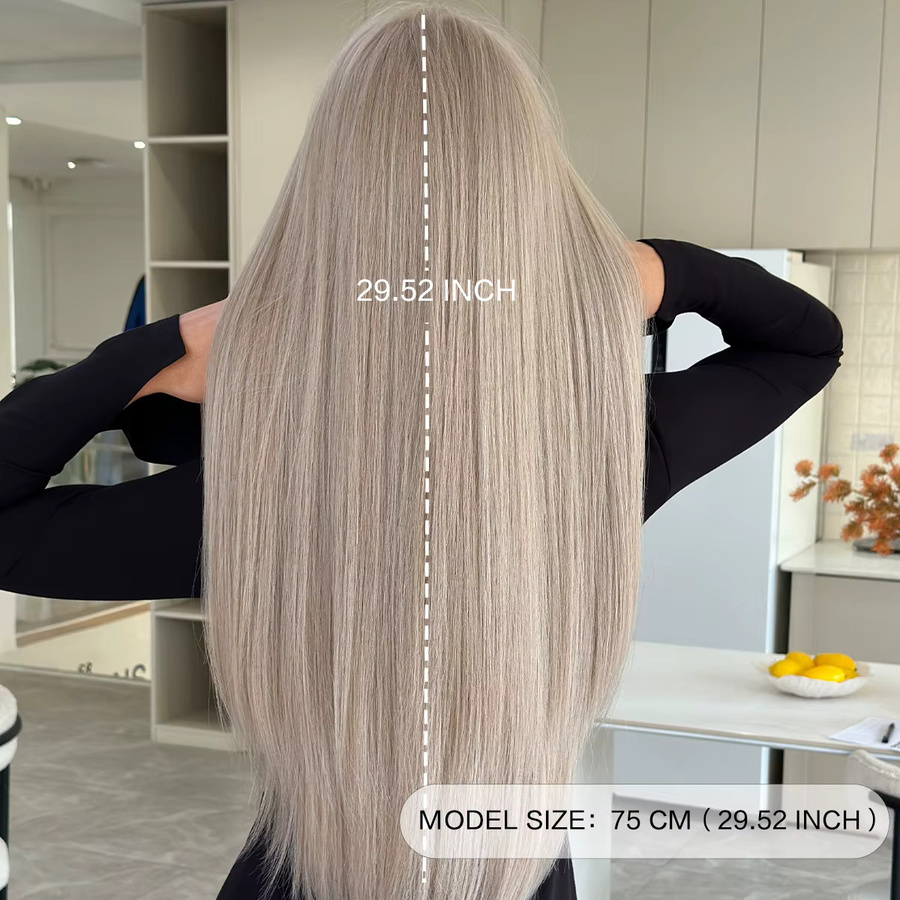 7JHH WIGS Perücke für Damen, lange aschblonde Synthetik-Haare, grau, mit Pony - Bild 3