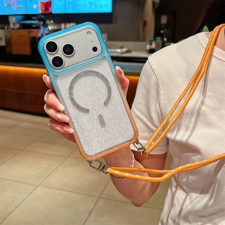 Xeber Lanyard mit Halskette und Glitzer-Farbverlauf, transparente Hülle für iPhone 17 16 15 Pro Max, kompatibel mit MagSafe, Multicolor - Bild 2