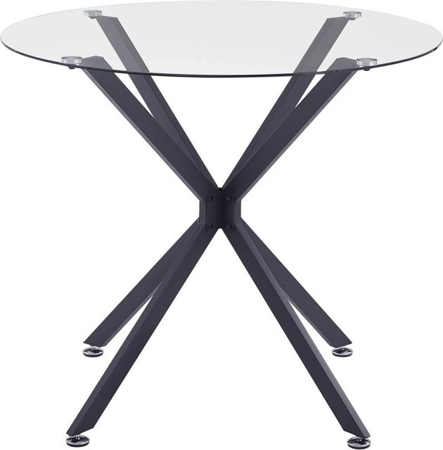 okwish Esstisch modern aus Glas und Metall in Schwarz B/T/H: 90 x 90 x 78 cm - Bild 1