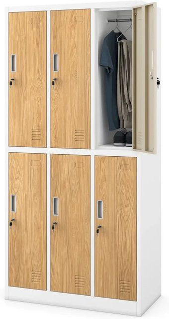 JAN NOWAK Umkleideschrank IGOR mit 6 Abteilen in Weiß und Goldene Eiche, H: 185 cm, B: 90 cm, T: 45 cm - Bild 1
