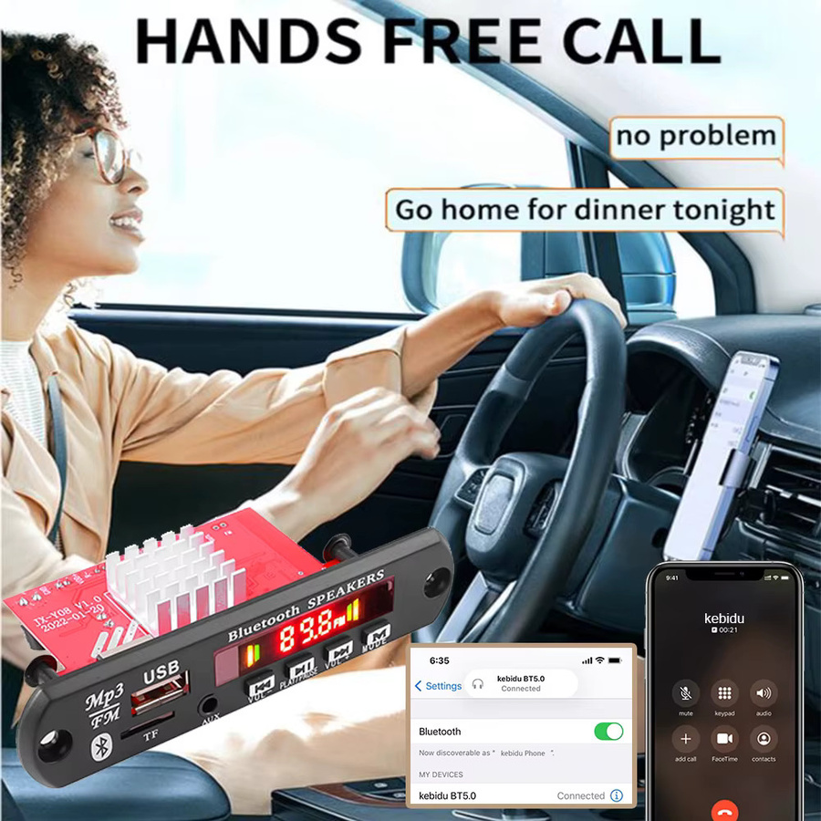 Kebidu Bluetooth 5.0 MP3 Decoder Board mit Verstärker und FM Radio, USB Modul für Auto, Schwarz - Bild 4