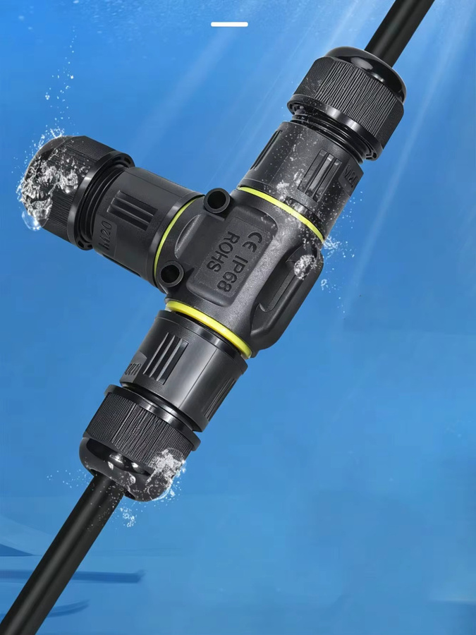 IP68 Kabel-Wasserdichtverbinder in Schwarz als T-förmiger Dreiwege-Verteiler für Outdoor-LED-Verdrahtung - Bild 5