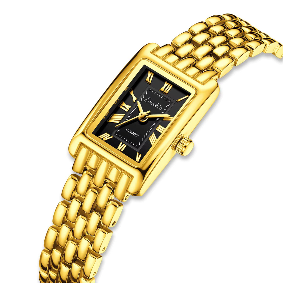 SUNKTA Armbanduhr, Quarz, Edelstahl, Gold, Rechteckig, Damen - Bild 4