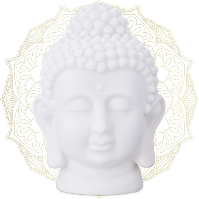 Dekorativer Buddha Kopf von Relaxdays in Weiß aus Kunststoff, B/T/H: 17 x 12 x 10 cm - Bild 1