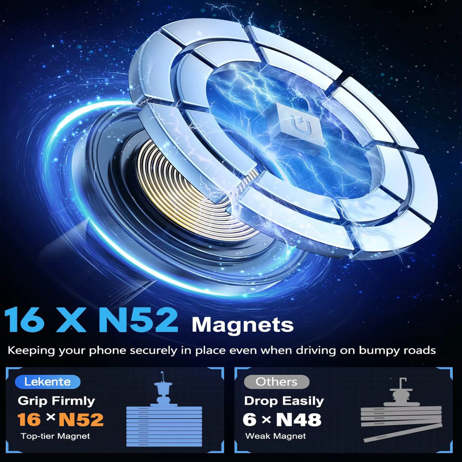 UYUXIO Magnetisches kabelloses Auto-Handy-Ladegerät 15W mit Lüftungshalterung für iPhone 16 Pro Max 15 14 13 12 Plus, Schwarz - Bild 5