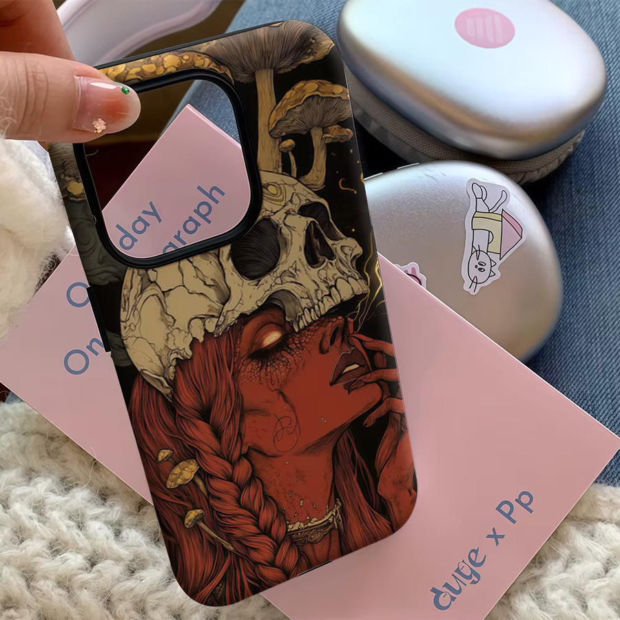 Handyhülle mit Totenkopf und Pilz Design für Apple iPhone 11 bis iPhone 17 Pro Max Plus, mehrfarbig, doppelschichtige Rückseite - Bild 5