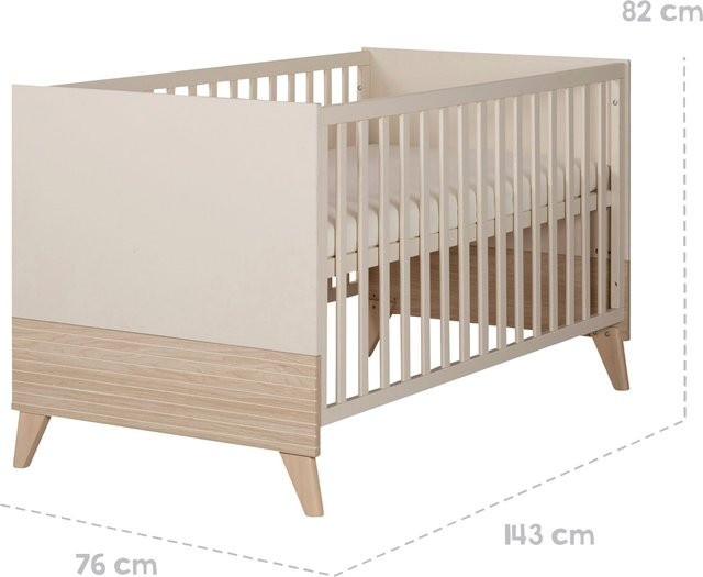 Roba Babybett Sidney in Weiß und Beige mit Eichenoptik, B/T/H: 70 x 140 x 82 cm - Bild 1