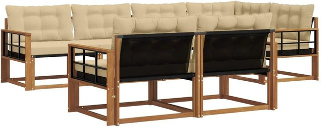vidaXL Outdoor-Sofagarnitur aus Akazienholz in L-Form, 7-teiliges Set mit Kissen in Beige und Braun - Bild 1