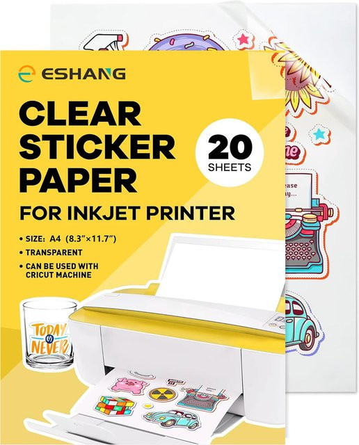 ESHANG Transparentes Vinyl-Aufkleberpapier für Tintenstrahldrucker, Selbstklebende Blätter, B/H: 21 x 29,7 cm - Bild 1