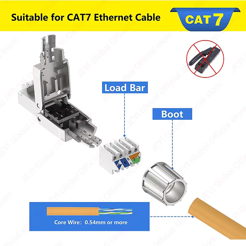 JEYI CAT7 6A RJ45 Stecker STP Field-Termination-Ethernet-Stecker in Silber für 23-26AWG Netzwerkkabel mit PCB-Anschlüssen - Bild 3