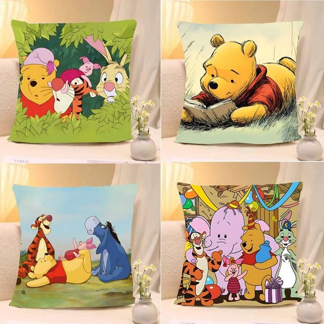 Mesuca Winnie Puuh Kissenbezüge mit klassischem Cartoon-Muster, quadratisch, Mehrfarbig, B/T/H: 40 x 40 x 40 cm - Bild 1