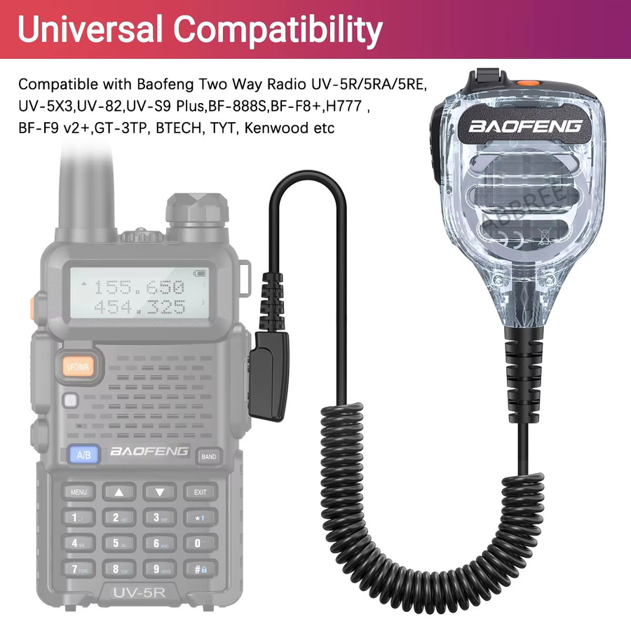 Baofeng BF-850 Walkie-Talkie Lautsprecher-Mikrofon in Transparent mit Dual-PTT und IP54 Wasserdichtigkeit für UV-5RH UV-21PRO AR-39 Amateurfunkgeräte - Bild 3