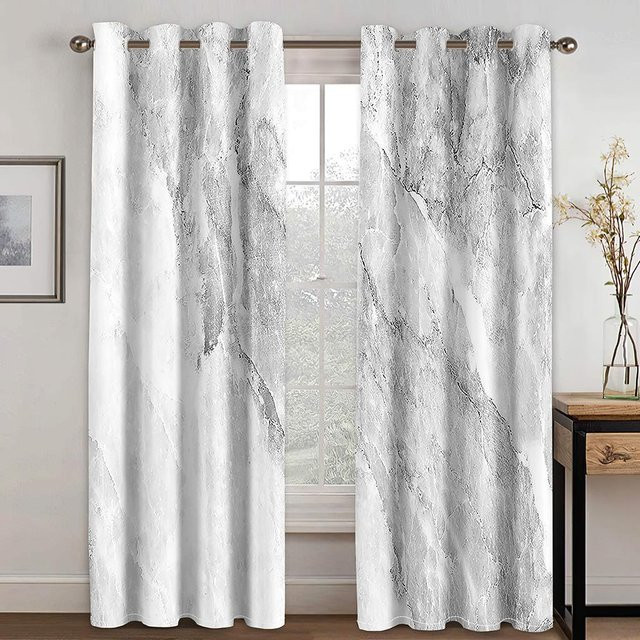 Weißer Chiffon-Vorhang mit Marmor-Optik für Wohnzimmer, Schlafzimmer und Küche, semi-transparent, Breite: 100 cm, Höhe: 160 cm - Bild 1