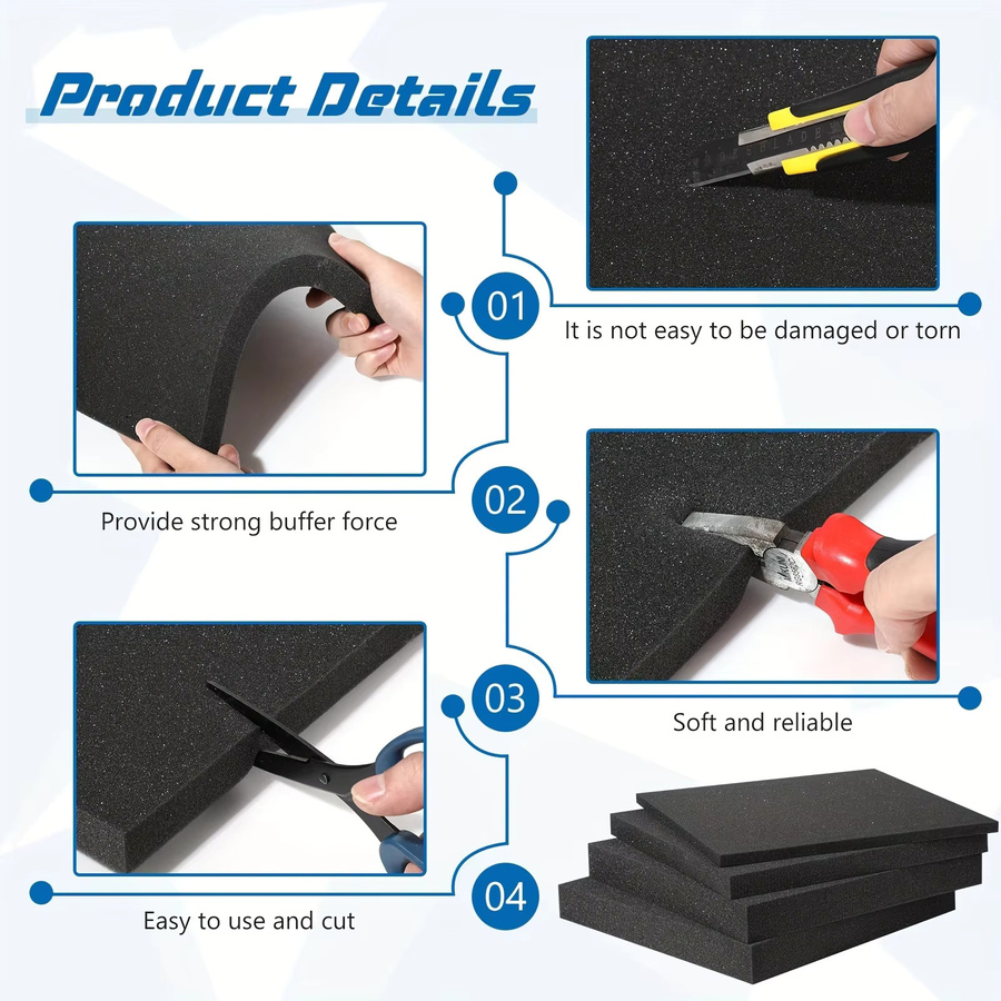 2er-Pack schwarze Polyurethan-Schaumstoffplatten als schneidbare Dämpfungseinsätze für Werkzeugkästen und Koffer, B/H/T: 40 x 30 x 3 cm - Bild 3