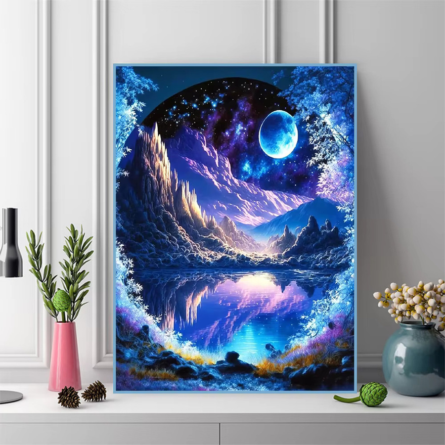 Evershine Diamond Painting Set Landschaft mit Berg und Mond, DIY Mosaik Stickerei in Mehrfarbig, B/H: 30 x 20 cm - Bild 3