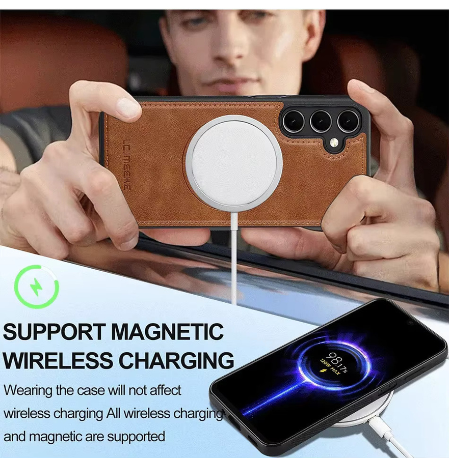 Magnetische MagSafe Handyhülle aus PU-Leder für Samsung Galaxy S25 Ultra, S25 Plus, S25 Edge und weitere Modelle, Schwarz - Bild 3