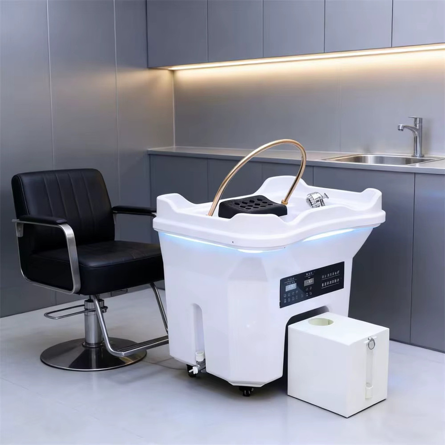 YQXH Tragbares Kopfwaschbecken mit Massagefunktion und Haarwaschstuhl für Friseursalons, Farbe: Weiß - Bild 3
