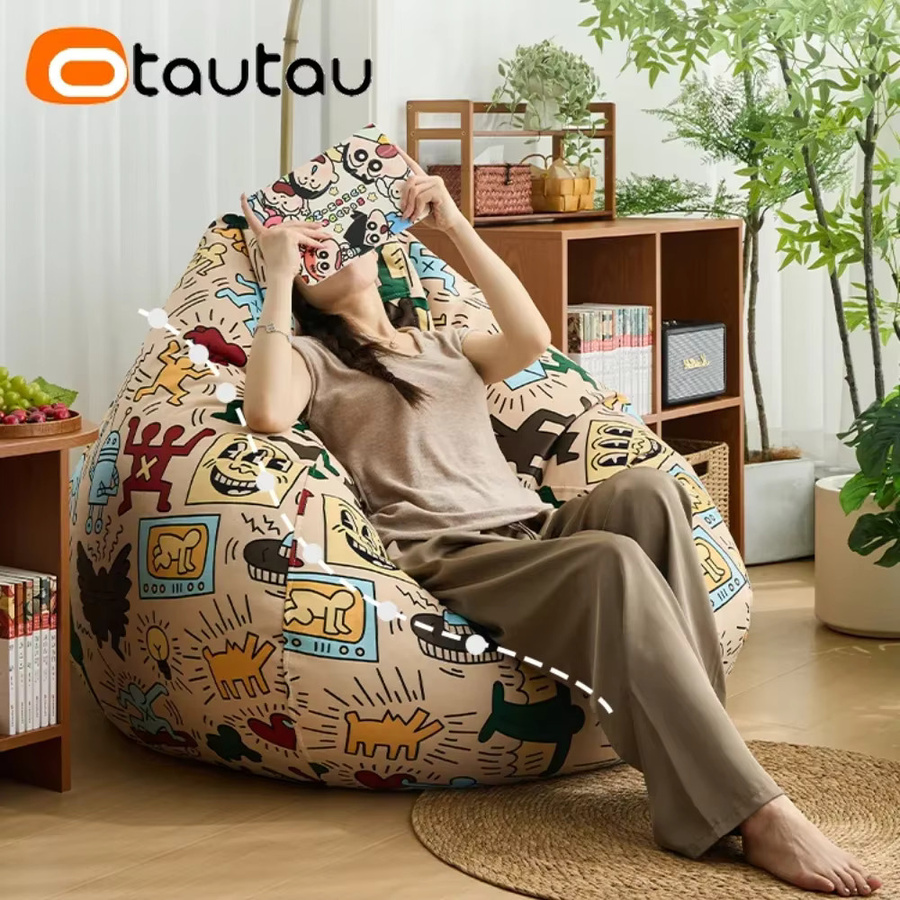 OTAUTAU Sitzsackbezug mit Graffiti-Print in Beige und Multicolour für Erwachsene - Bild 4