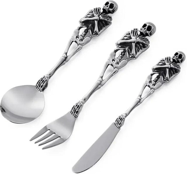 Yiran Health & Beauty Besteckset mit Schädelkopf aus Edelstahl in Grau/Silber - Bild 1