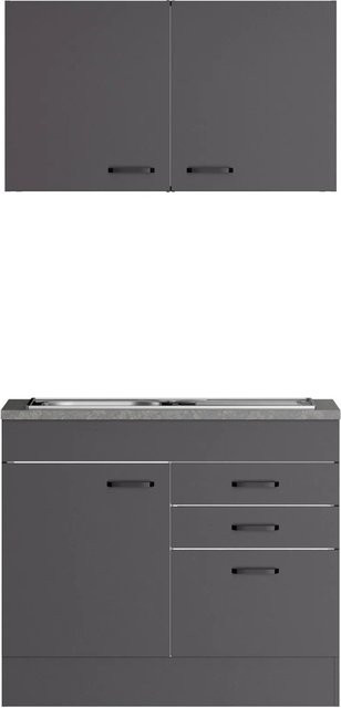 OPTIFIT Miniküche Kiel420 mit Glaskeramikkochfeld, Anthrazit Matt, B: 100 cm, T: 60 cm, H: 210 cm - Bild 1