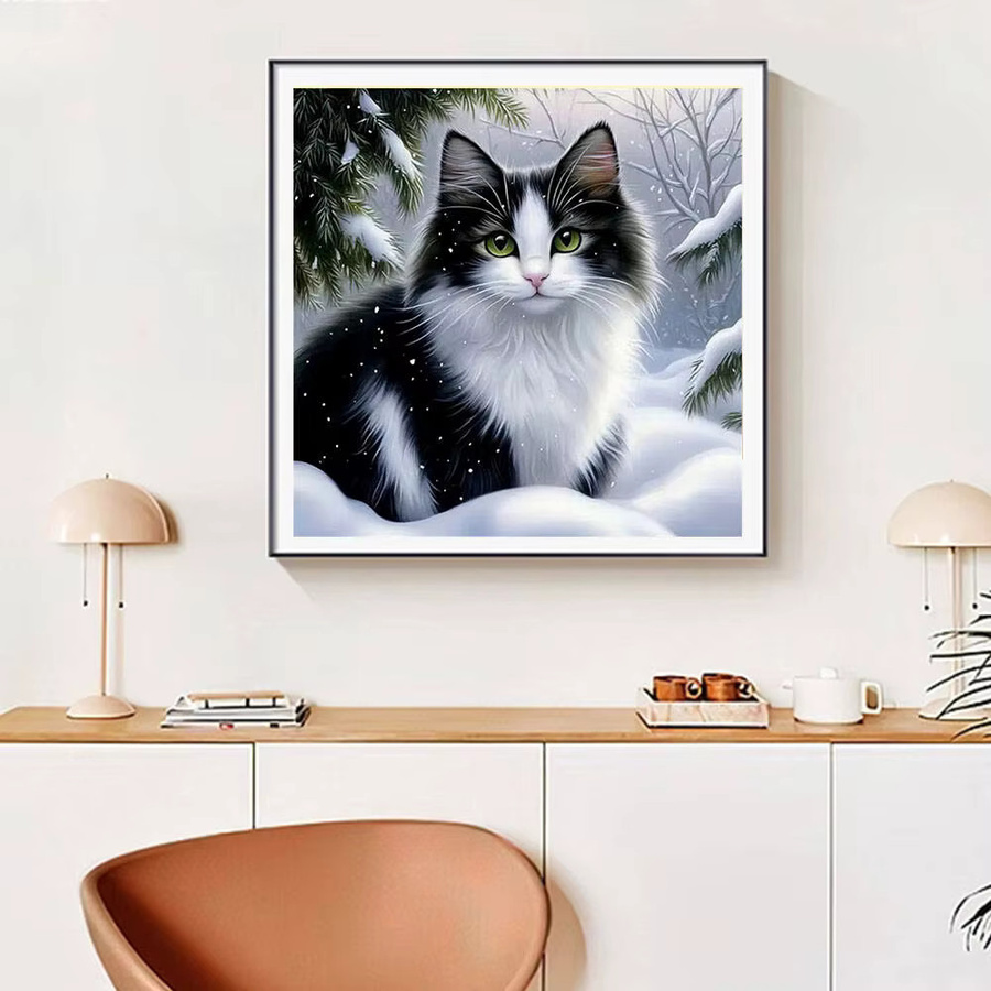 Huacan DIY Diamond Painting Katze in Winterlandschaft mit bunten Strasssteinen, 5D Mosaik Set, B/B/H: 20 x 20 x 20 cm - Bild 3